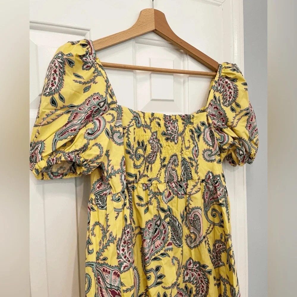 Zara Yellow Paisley Puff Sleeve Midi Dress | Size M | Has Pockets!! - Picture 5 of 12